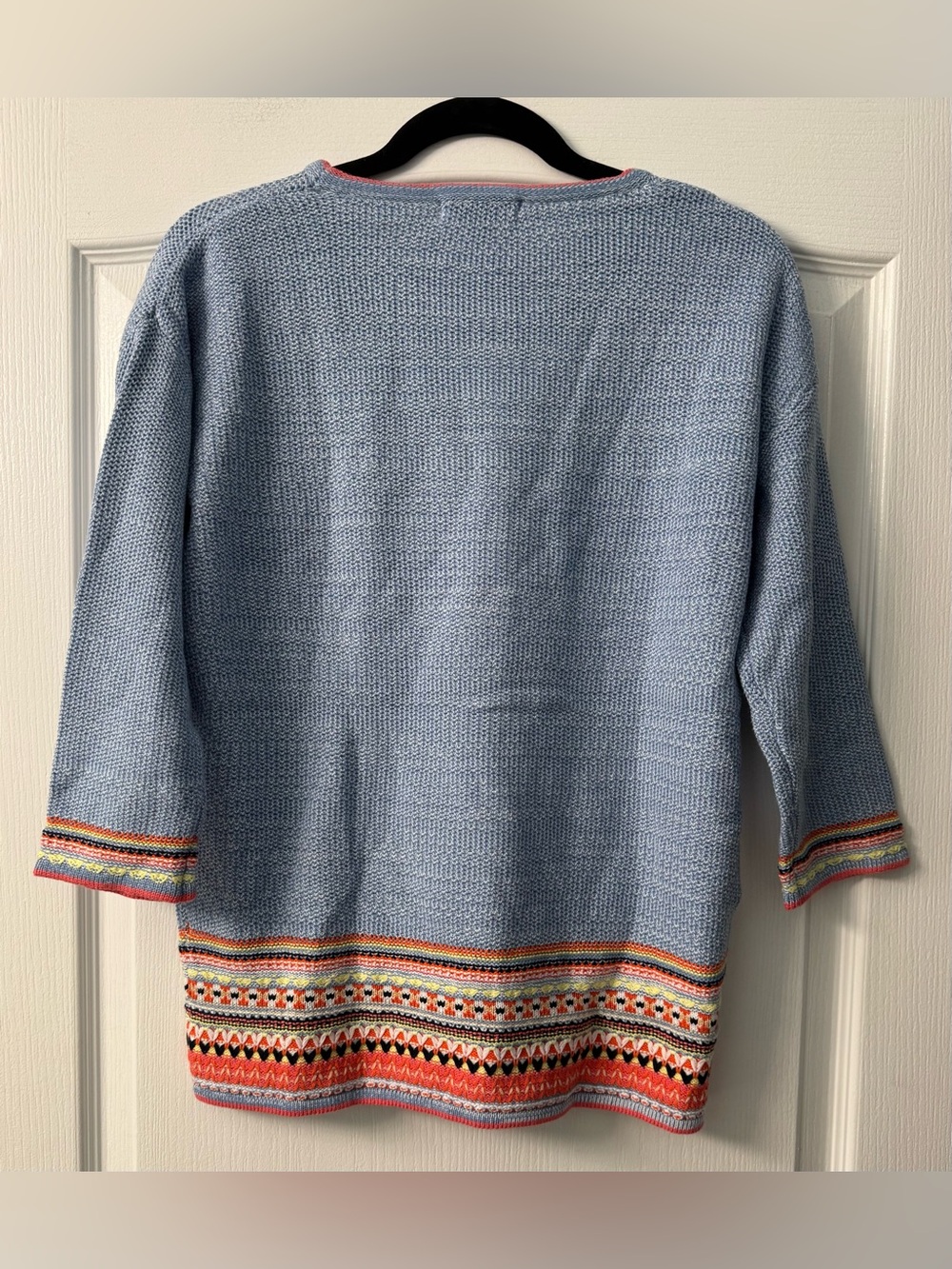 NorthStyle Fair Isle Border Hem Sweater Blue Multi 100% Cotton - Picture 7 of 9